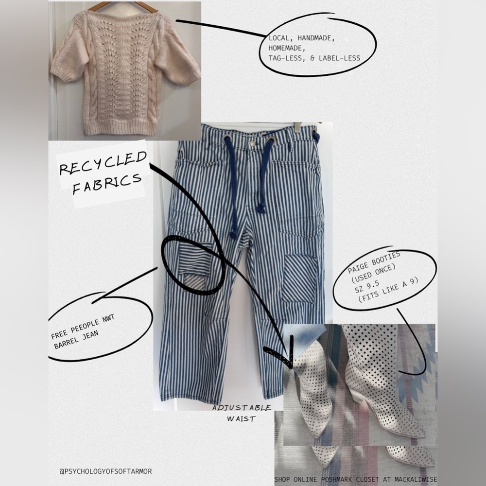 Free People Striped Barrel Jeans, Paige Boots, Brand-less Knit Sweater